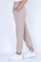 Women's Large Size Beige High Waist Ribbed Winter Diver Fabric Sweatpants