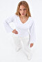 Women's Raglan Sleeve Textured Crop White Blouse - 2