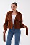 Women's Cape Belted Button Closure Short Cashmere Coat 265294 - - 3