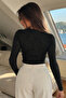 Women's Gray Collar Tie Detail Glitter Fabric Fitted Blouse Arm-27K001004 - 2