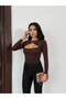 Women's Bitter Brown Front Buckle Sandy Fabric Long Sleeve Blouse - 3