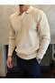 Men's Relaxed Fit Button Closure Polo Sweater Beige Eca090 - 3