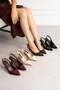 Nilda Women's Beige Crocodile Patent Leather Pointed Toe Slingback 7 cm Thin Heeled Shoes - 3