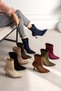 Marya Women's Navy Blue Stretch Luxury Suede Pointed Toe Warm Lined Zippered 7 cm Thin Heeled Boots Booti - 4