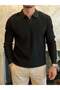 Men's Relaxed Fit No-Closure Polo Sweater Black Eca092