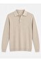 Men's Relaxed Fit Button Closure Polo Sweater Beige Eca090 - 5