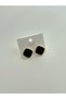 Black Enameled Square Form Earrings 2 cm - 2