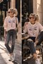 Face Silhouette Embroidered Colorful Striped Sweatshirt 3 Yarns - 3
