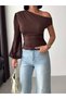 Women's Bitter Coffee Boat Neck Single Sleeve Chiffon Sandy Fabric Long Sleeve Blouse - 3