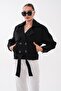 Women's Cape Belted Button Closure Short Cashmere Coat 265294 - - 4