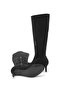 Black Color Round Toe Thin Heeled Women's Boots - 6