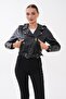 Women's Leather Jacket with Cross Zipper Detail 265290 - - 4