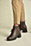 Z555200203 Brown Genuine Leather Thick Low Heeled Women's Boots - 2