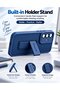 Semi Soft Silicone Magnetic Back Stand Case With Foldable Kickstand & Finger Strap For Samsung Galaxy A56 5G- Blue - 4