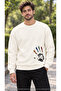 Men's Colorful Finger and Handprint Printed Crew Neck Casual Regular Fit Sweatshirt