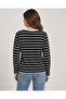 Women's Black Crew Neck Striped Combed Cotton Blouse - 6