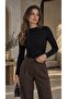 Women's Black Boat Neck Zebra Patterned Sandy Blouse with Drape Detail