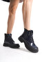 Women's Adele Navy Blue Patent Leather Flat Lace-Up Elastic Daily Comfortable Fit Boots & Booties - 4