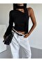 Women's Black Single Sleeve Blouse with Scarf, Sandy Fabric, Long Sleeve Blouse - 2