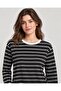 Women's Black Crew Neck Striped Combed Cotton Blouse - 2