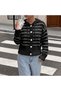 Pu-2026-05 Women's Black Striped Hooded Buttoned Knit Cardigan