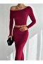 Women's Burgundy One-Shoulder Open Blouse and Skirt Set