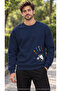 Men's Colorful Finger and Handprint Printed Crew Neck Casual Regular Fit Sweatshirt
