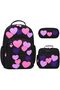 Girls School Bag Set, 3 Piece Kids Backpack Set with Lunch Bag & Pencil Case, Floral School Backpack for Girls, Multi Pocket Book Bag, Kindergarten, Travel & Everyday Use - Black