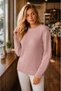 Women's Round Neck Long Sleeve Thessaloniki Sleeve Hair Braided Twisted Stylish Elegant Casual Powder Knitwear Sweater - 5
