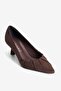 Women's Suede Stiletto Pointed Toe Drawstring Detailed Heeled Shoes Dova Brown - 3