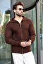 Brown Zippered Stand Collar Men's Knitwear Cardigan E7529 - 2