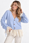 Women's Blue Stylish Lace and Ruffle Detailed Soft Knitwear Cardigan - 3
