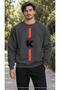 Men's Red Vertical Line and X Symbol Printed Crew Neck Casual Regular Fit Sweatshirt