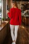 Women's Round Neck Long Sleeve Thessaloniki Sleeve Hair Braided Twisted Stylish Elegant Casual Red Knitwear Sweater - 3