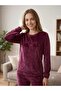 Women's Long Sleeve Cuffed Lycra Soft Velvet Pajama Set - 3