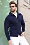 Navy Blue Zippered Stand Collar Men's Knitwear Cardigan E7529 - 4