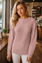 Women's Round Neck Long Sleeve Thessaloniki Sleeve Hair Braided Twisted Stylish Elegant Casual Powder Knitwear Sweater - 6