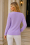 Women's Round Neck Long Sleeve Openwork Knit Patterned Stylish Soft Elegant Casual Lilac Knitwear Sweater - 3