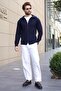 Navy Blue Zippered Stand Collar Men's Knitwear Cardigan E7529 - 5