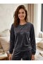 Women's Long Sleeve Cuffed Lycra Soft Velvet Pajama Set - 3
