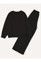 Women's Minimal Printed Crew Neck Top Wide Leg Sweatpants Set - 3