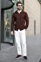 Brown Zippered Stand Collar Men's Knitwear Cardigan E7529 - 5