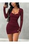 Women's Lace Long Sleeve Short Janjan Dress with Laser Wave Cut Detail