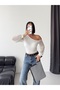 Women's White One-Shoulder Open Sleeve Chiffon Balloon Sleeve Sandy Fabric Blouse - 7