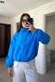 High Collar Parachute Fabric Zippered Jacket - Blue - 2
