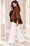 Women's Brown Suede Look Tasseled Cape with Bird's Eye Detail Poncho - 3