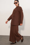 Women's Oversize Shirt and Trousers Linen Two-Piece Set 30126 - Brown - 4
