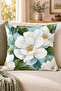 Turquoise White Magnolia Leaf Pattern 4 Pillow Covers 1 Runner 5 Piece Set - 5