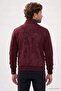 Men's relaxed fit stand collar zip-up lined faux suede knit jacket with sleeve pockets - burgundy - 8