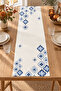 Blue and White Tile Geometric Pattern 4 Pillow Covers 1 Runner 5 Piece Set - 4